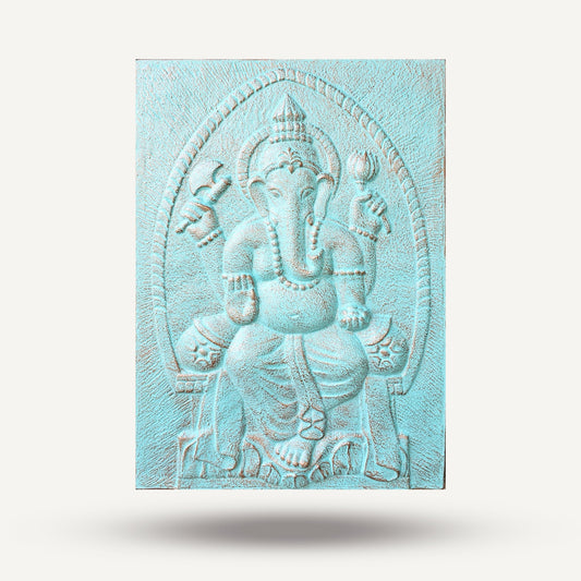 Large Ganpati Iron Frame Turquoise Relief - 0.7x1m | Luxury Home Accessories | Heulog Glow
