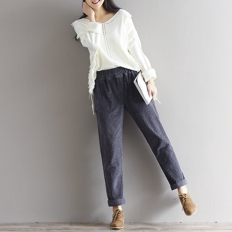 Large Size Women's Art Fan Xian Thin Corduroy Pants Autumn And Winter Loose Casual Trousers | Luxury Home Accessories | Heulog Glow