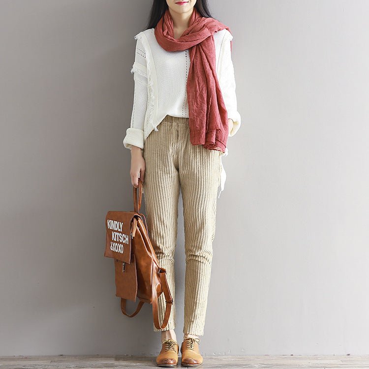 Large Size Women's Art Fan Xian Thin Corduroy Pants Autumn And Winter Loose Casual Trousers | Luxury Home Accessories | Heulog Glow