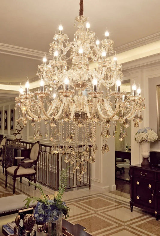 Large Villa 24/32/36/48 Lamps Crystal Chandelier Stair Long Lighting Fixture | Luxury Home Accessories | Heulog Glow
