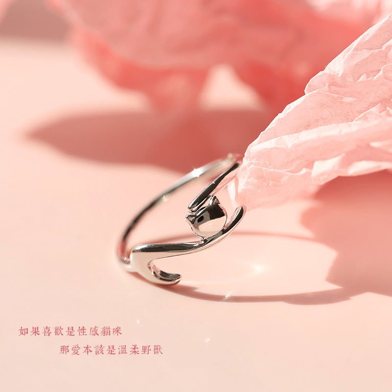 Lazy Cat Open Ring Women Creative Niche Design Cute Cat Ring | Luxury Home Accessories | Heulog Glow