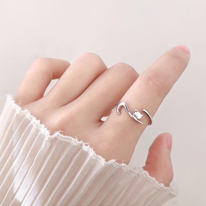 Lazy Cat Open Ring Women Creative Niche Design Cute Cat Ring | Luxury Home Accessories | Heulog Glow