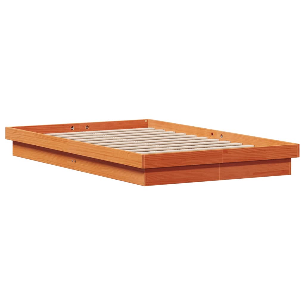 LED Bed Frame without Mattress Wax Brown 140x200 cm Solid Wood | Luxury Home Accessories | Heulog Glow