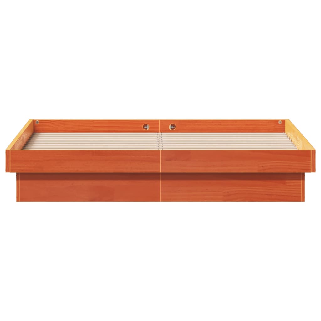 LED Bed Frame without Mattress Wax Brown 140x200 cm Solid Wood | Luxury Home Accessories | Heulog Glow