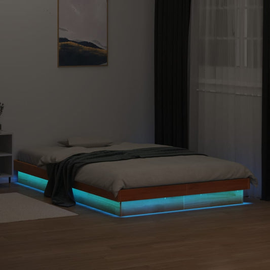 LED Bed Frame without Mattress Wax Brown 140x200 cm Solid Wood | Luxury Home Accessories | Heulog Glow