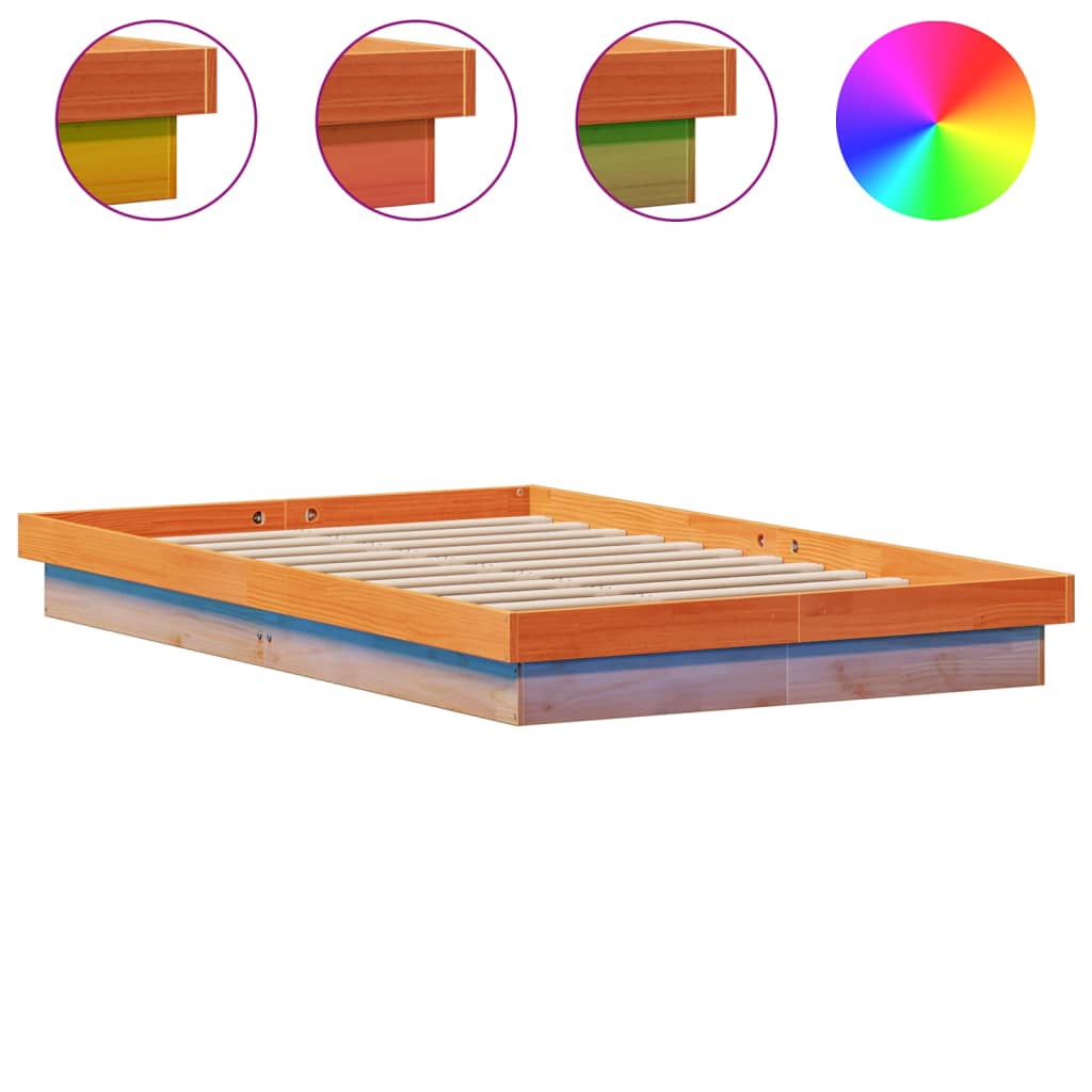 LED Bed Frame without Mattress Wax Brown 140x200 cm Solid Wood | Luxury Home Accessories | Heulog Glow