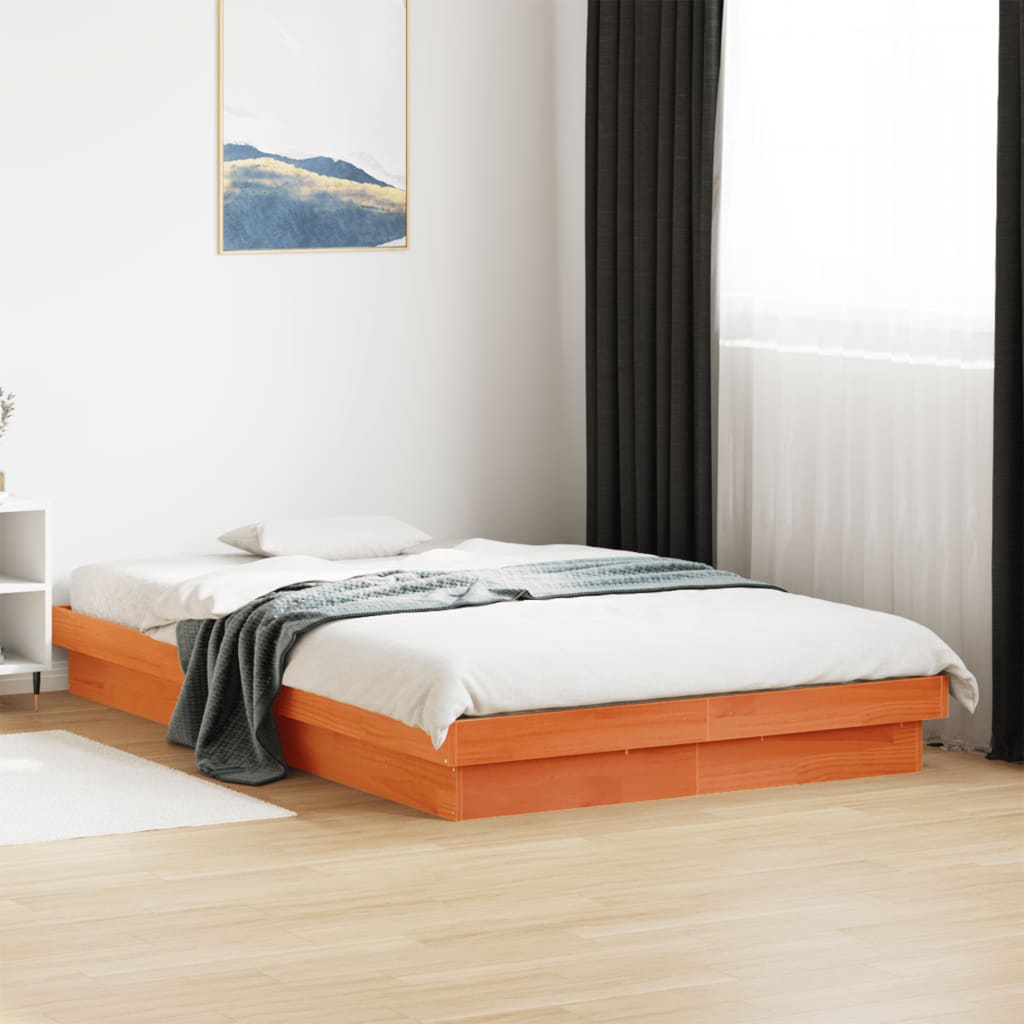 LED Bed Frame without Mattress Wax Brown 140x200 cm Solid Wood | Luxury Home Accessories | Heulog Glow