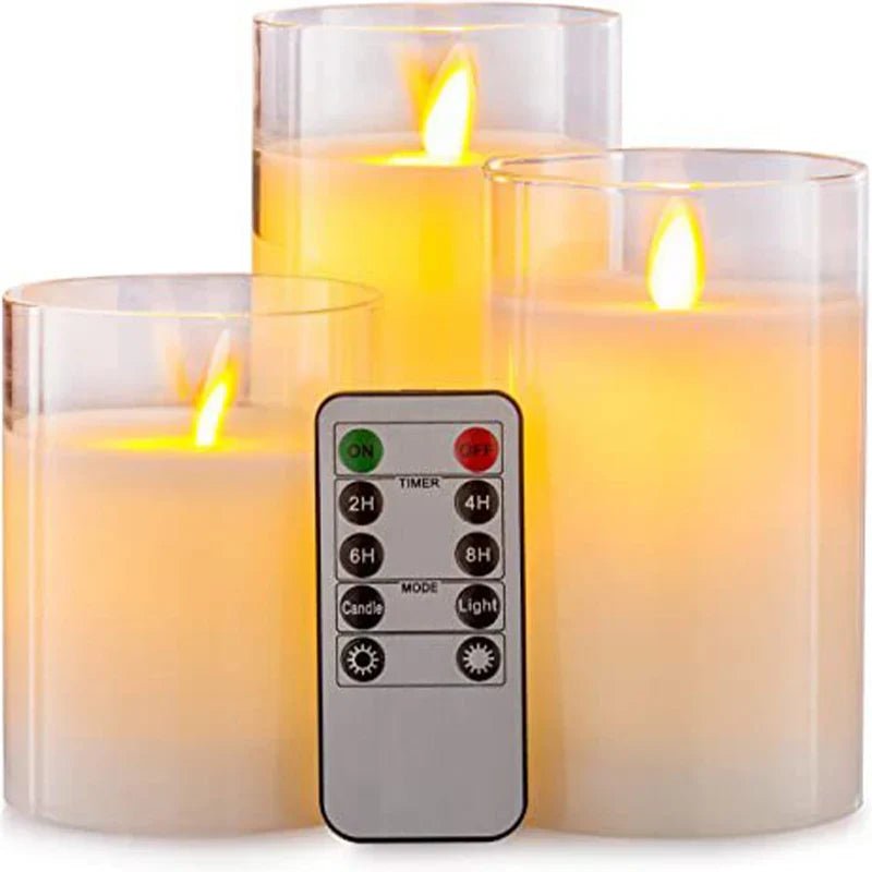 LED Glass Candle Full Set Remote Control Timer for Christmas Wedding | Luxury Home Accessories | Heulog Glow