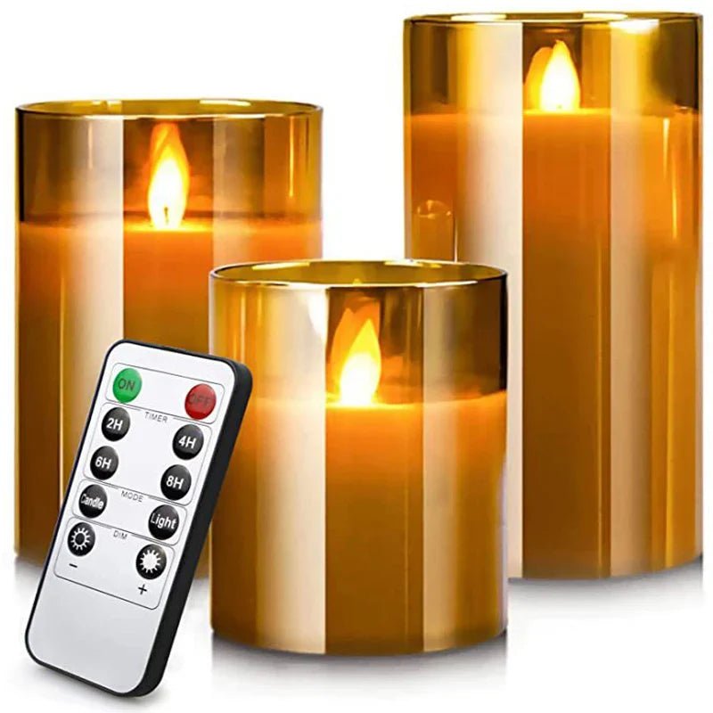 LED Glass Candle Full Set Remote Control Timer for Christmas Wedding | Luxury Home Accessories | Heulog Glow