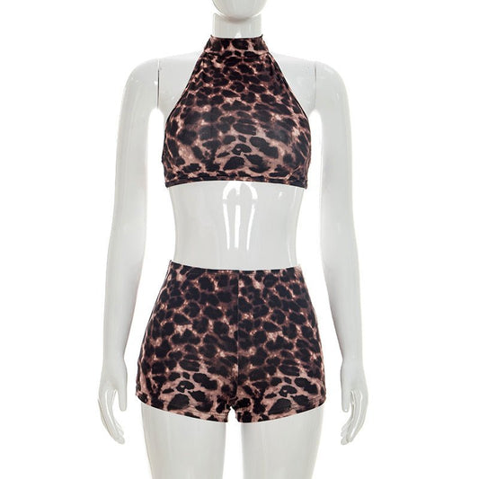 Leopard-print Halter Crop Top And High-waisted Shorts Set | Luxury Home Accessories | Heulog Glow