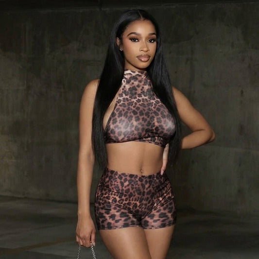 Leopard-print Halter Crop Top And High-waisted Shorts Set | Luxury Home Accessories | Heulog Glow
