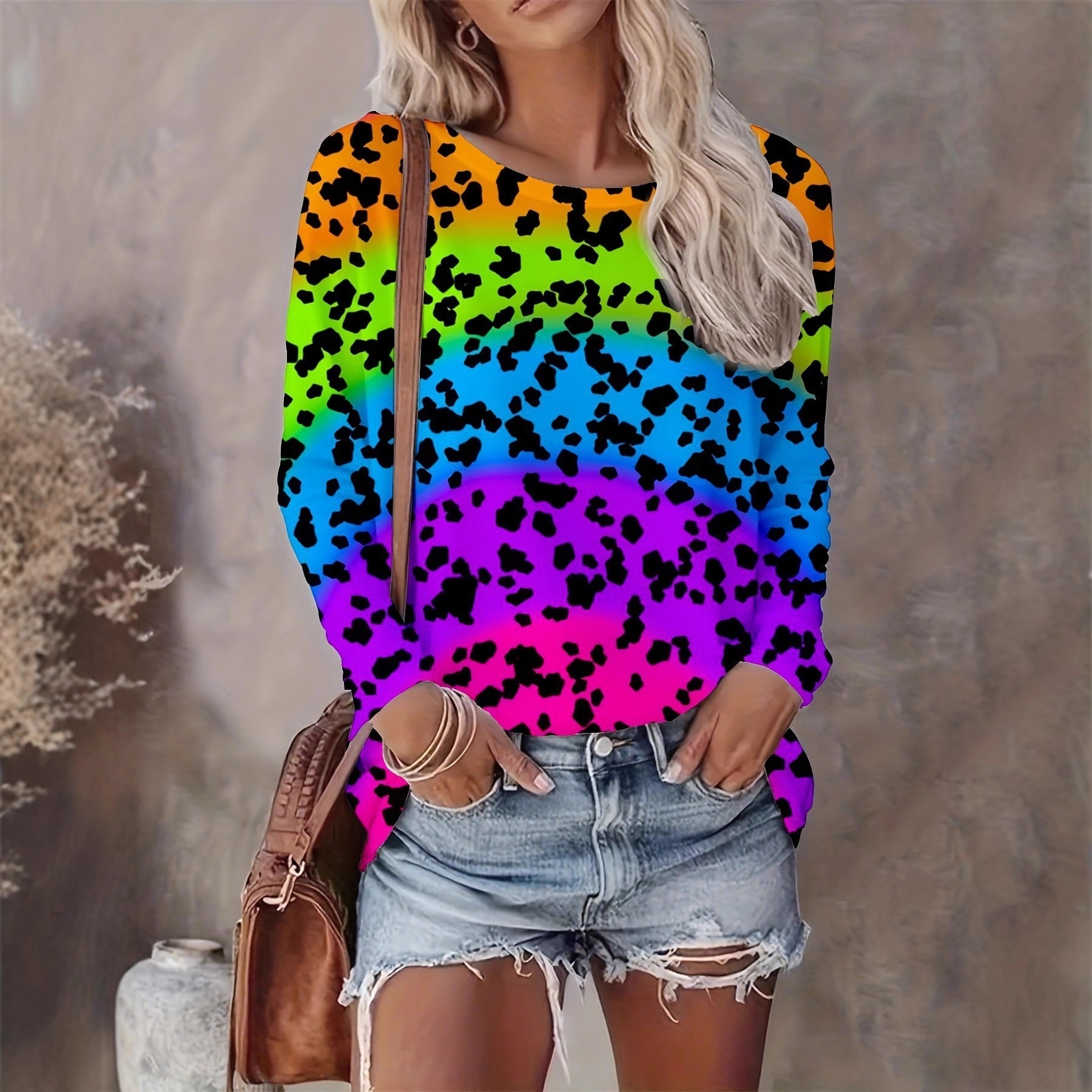 Leopard Stripe Print Casual Round Neck Long Sleeves | Luxury Home Accessories | Heulog Glow