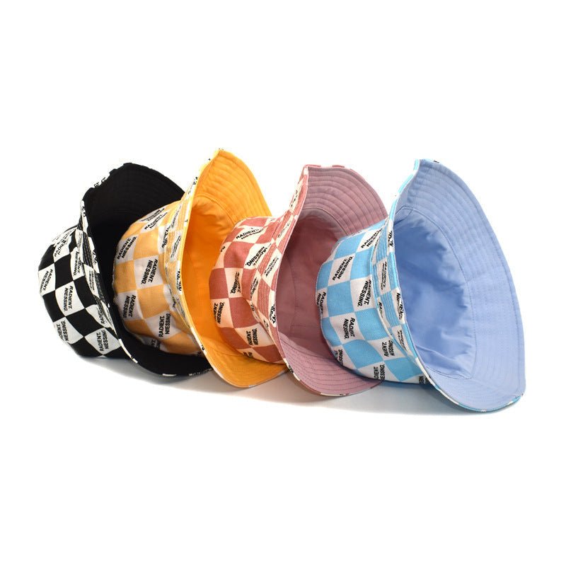 Letter Plaid Bucket Hat Women's Fashion Double-sided Wear Bucket Hat | Luxury Home Accessories | Heulog Glow