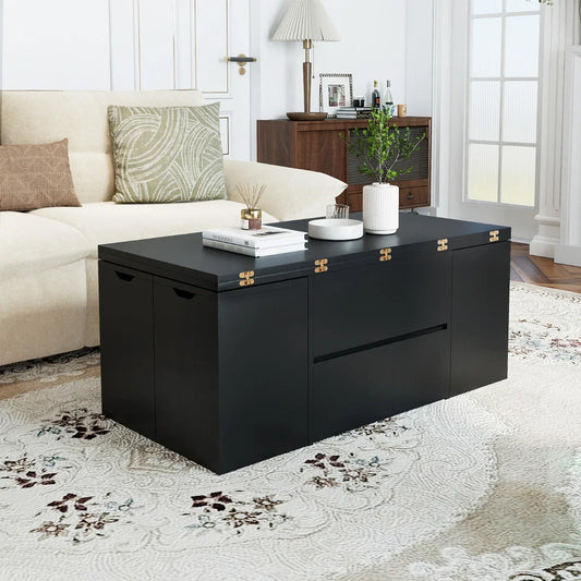 Lift Top Coffee Table with Hidden Compartment and Drawer-Black