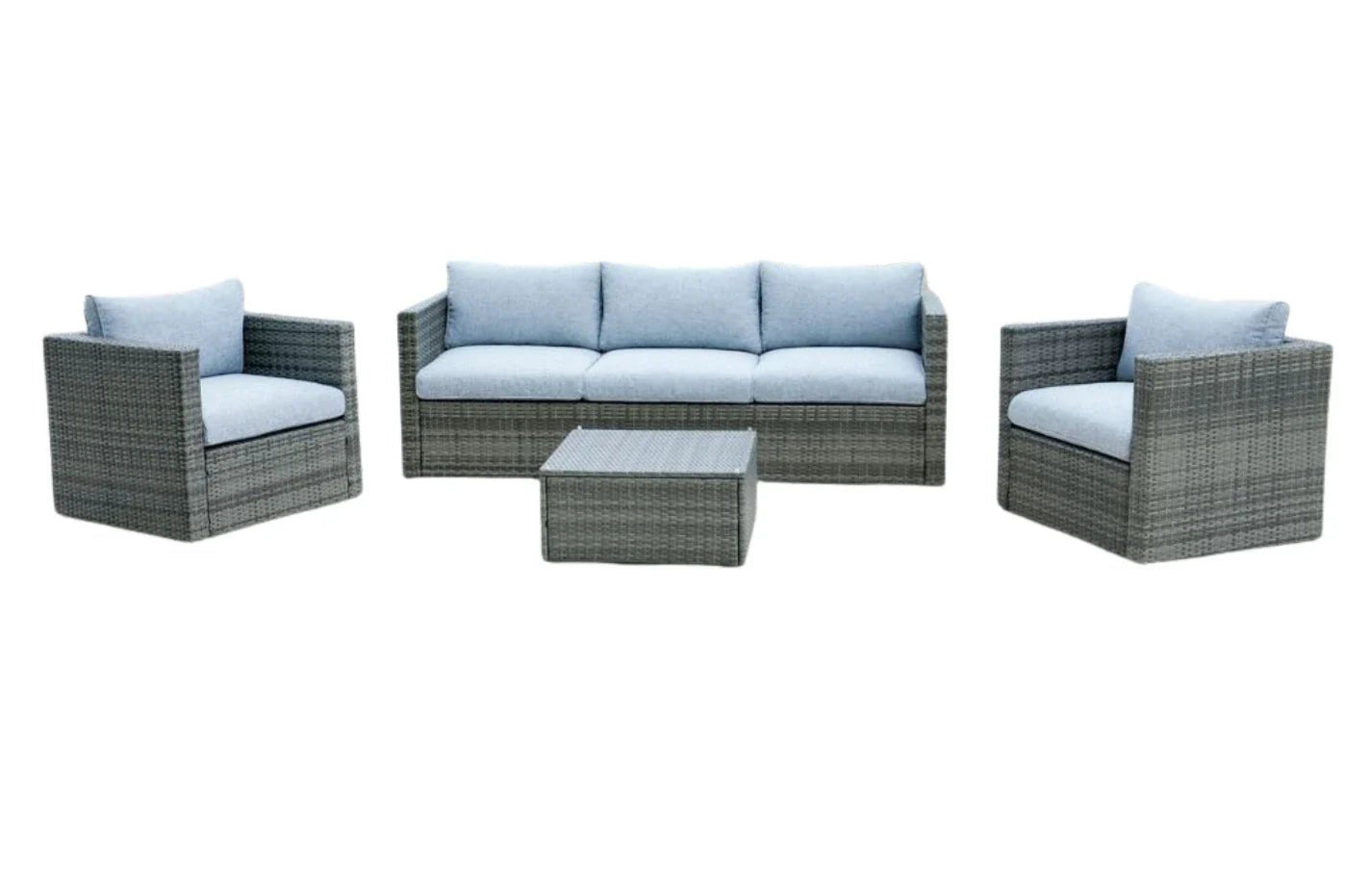 Lima 5 Seater Grey Polyrattan Garden Sofa Set Bundle with Armchair, Coffee Table & Protective Cover | Luxury Home Accessories | Heulog Glow