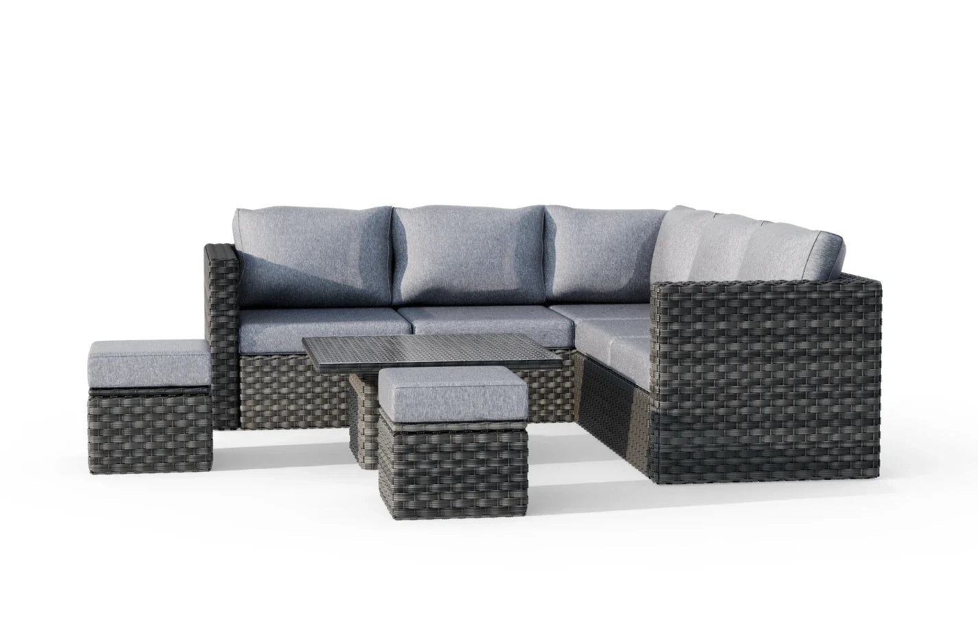 Lima 7-Seater Rattan Garden Corner Sofa Set | Height-Adjustable Table, Stools & Protective Cover | Luxury Home Accessories | Heulog Glow