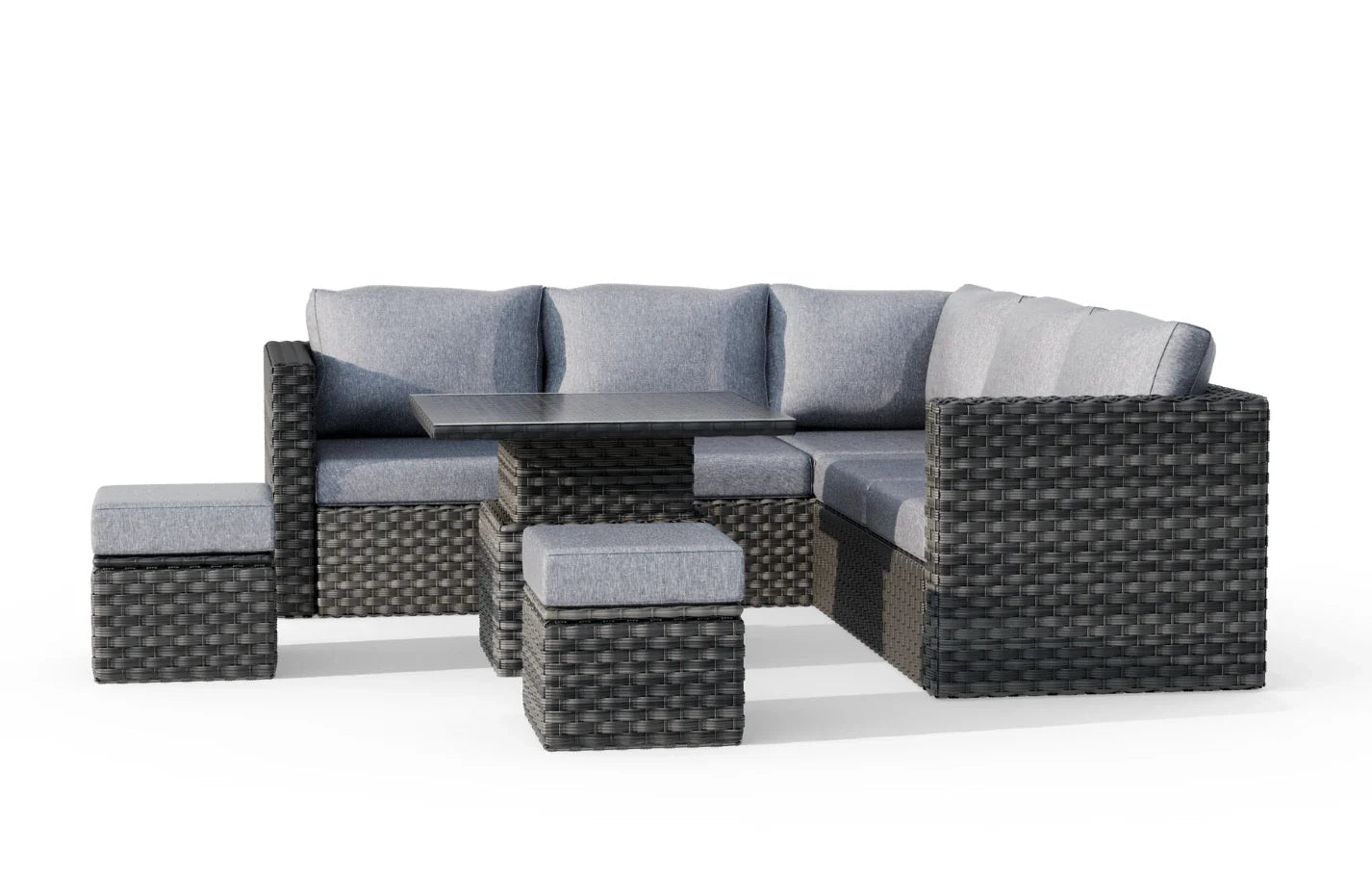 Lima 7-Seater Rattan Garden Corner Sofa Set | Height-Adjustable Table, Stools & Protective Cover | Luxury Home Accessories | Heulog Glow