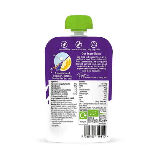Little Freddie Organic Blueberry & Banana Greek Style Yoghurt Baby Food Pouch 6+ months 100g | Luxury Home Accessories | Heulog Glow