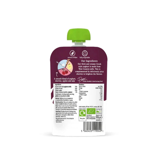 Little Freddie Organic Cherry Greek Style Yoghurt Baby Food Pouch 6+ months 100g | Luxury Home Accessories | Heulog Glow