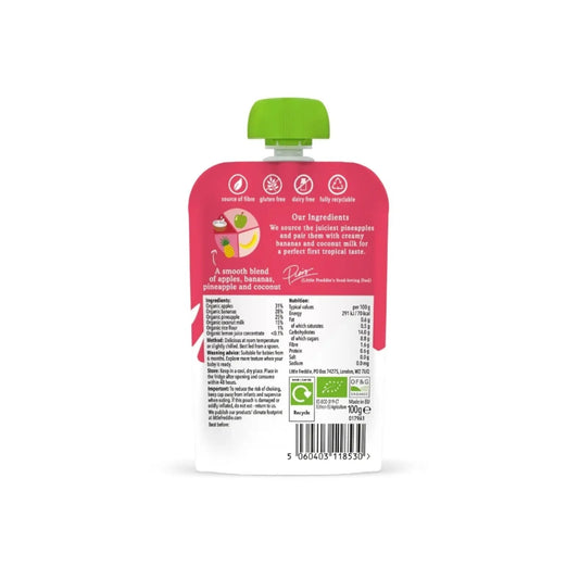 Little Freddie Organic Good for Brains Coconut & Tropical Fruits Baby Food Pouch with Omega 3 6+ months 100g | Luxury Home Accessories | Heulog Glow