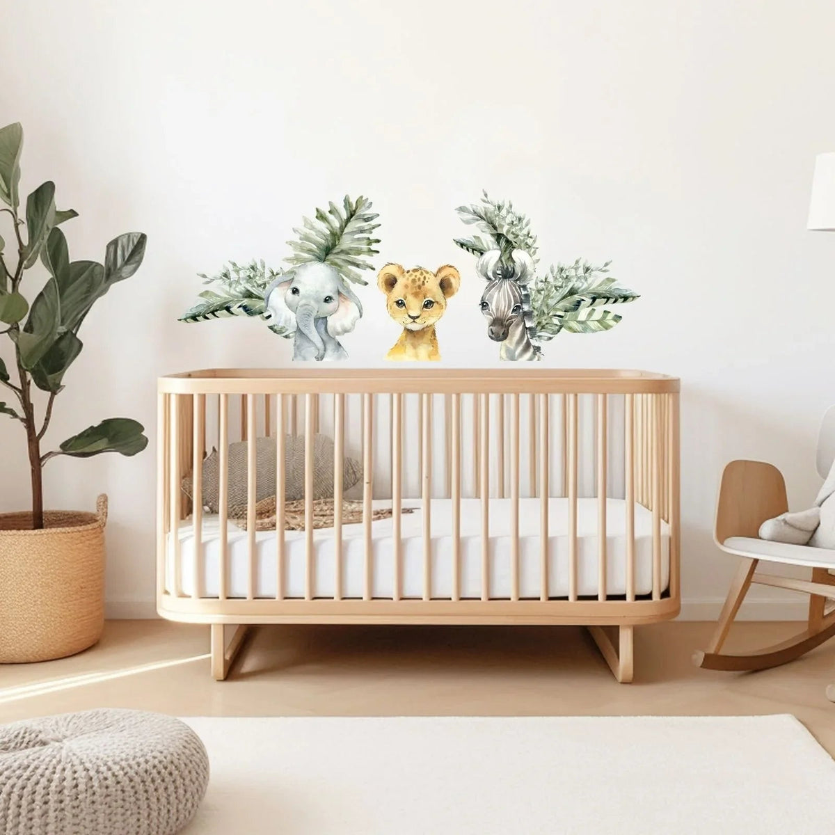 Live Vida Baby Safari Wall Sticker Leafy Elephant & Lion & Zebra 3 pcs | Luxury Home Accessories | Heulog Glow