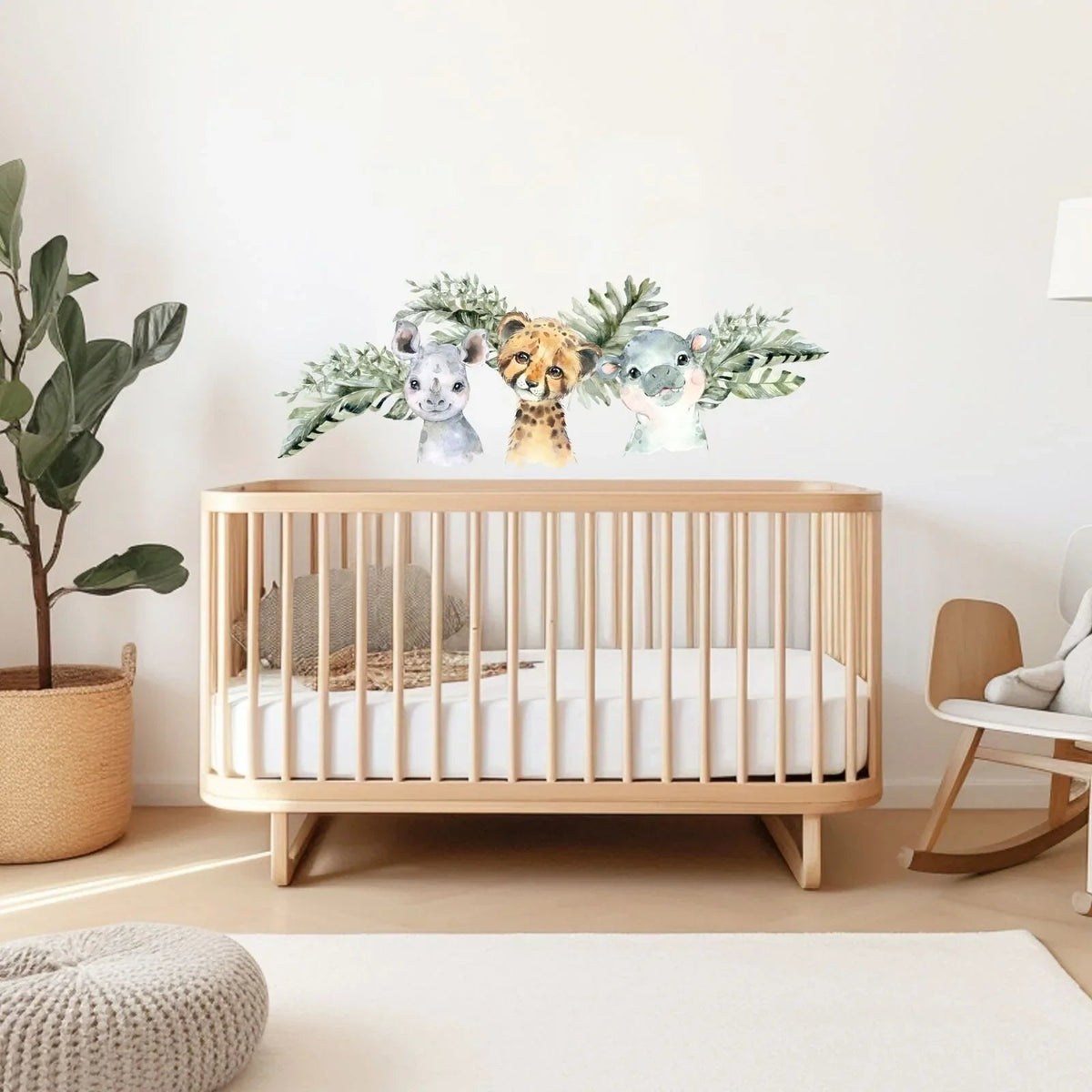 Live Vida Baby Safari Wall Sticker Leafy Hippo & Cheetah & Rhino 3 pcs | Luxury Home Accessories | Heulog Glow