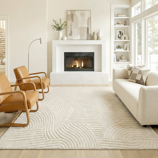HOMCOM Modern Geometric Rug, Thick Plush, Non-Slip, 200 x 140 cm – Cream, Living Room/Bedroom/Office