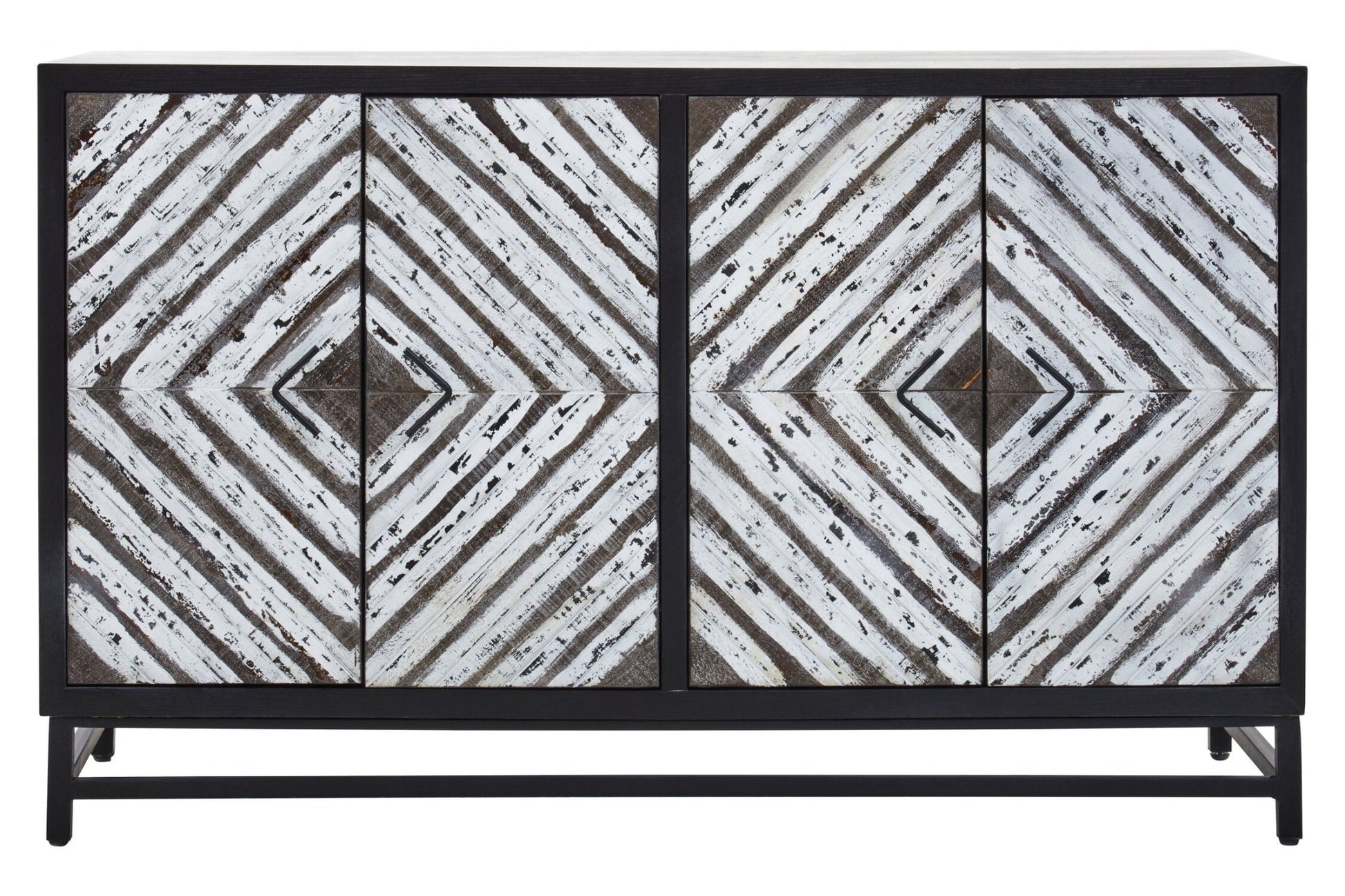 Lombok Black Rustic Chevron Four Door Sideboard | Luxury Home Accessories | Heulog Glow