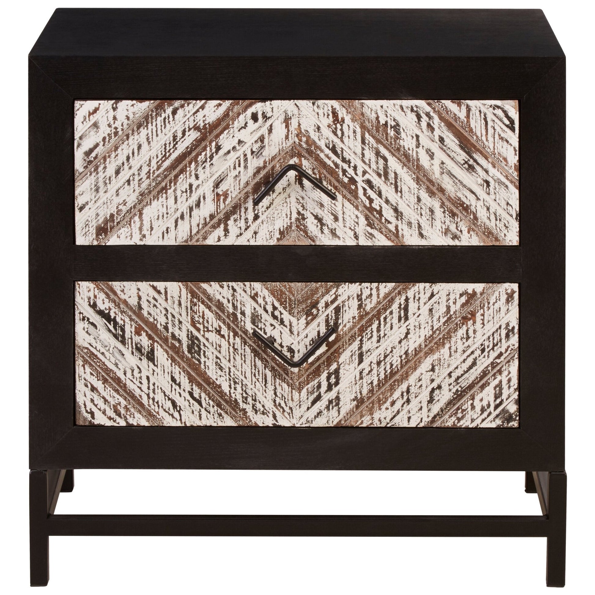 Lombok Rustic Chevron and Black 2 Drawer Bedside Table | Luxury Home Accessories | Heulog Glow