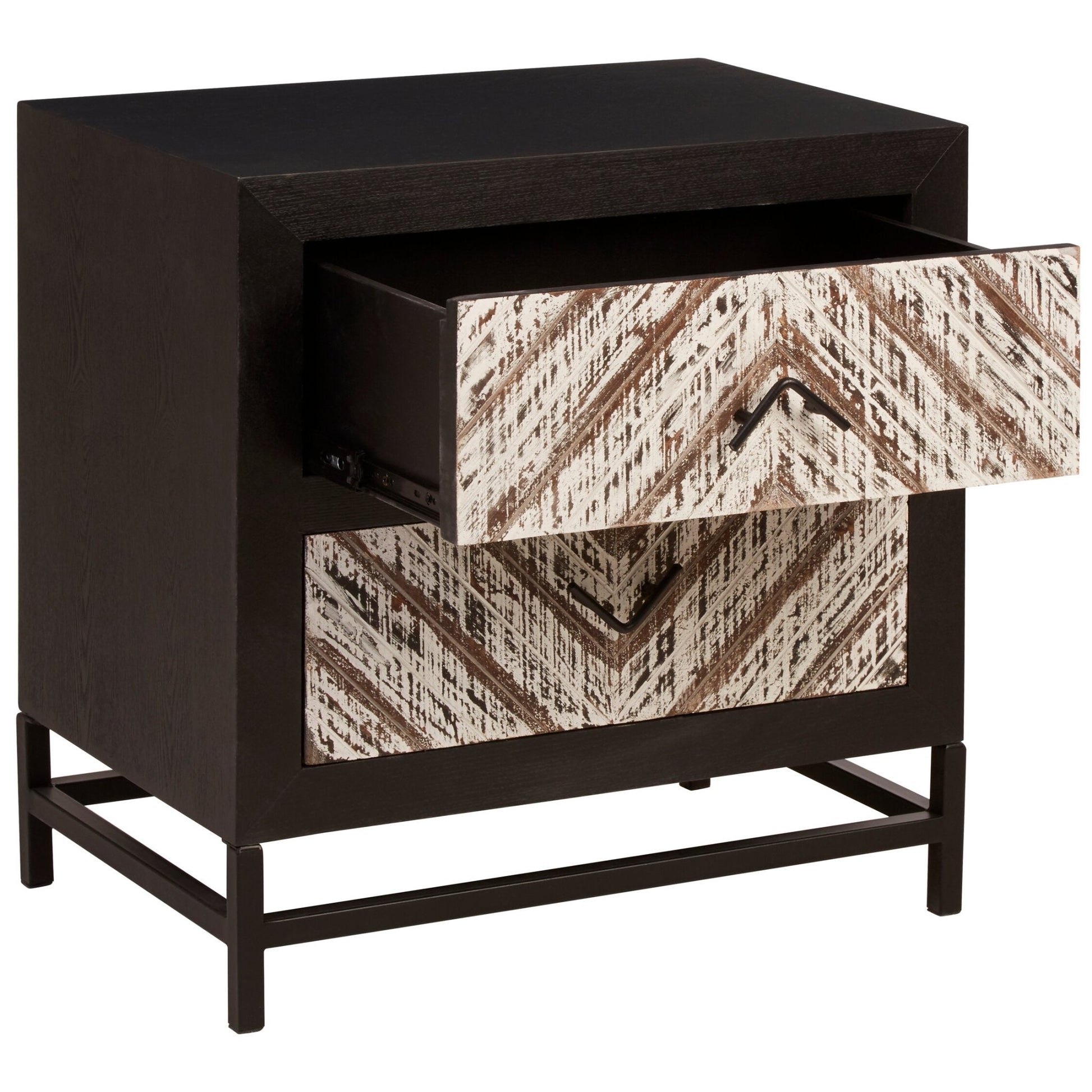 Lombok Rustic Chevron and Black 2 Drawer Bedside Table | Luxury Home Accessories | Heulog Glow