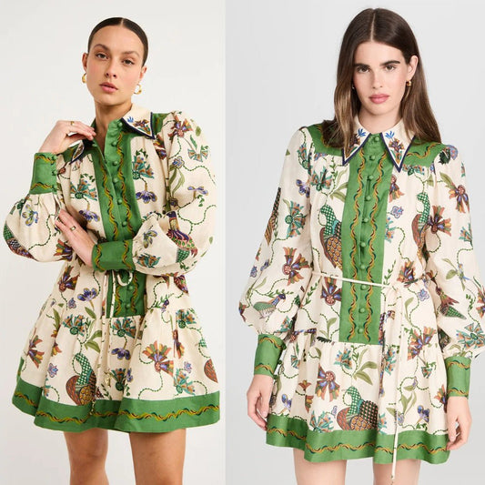 Long Sleeve Printing Lapel Dress | Luxury Home Accessories | Heulog Glow