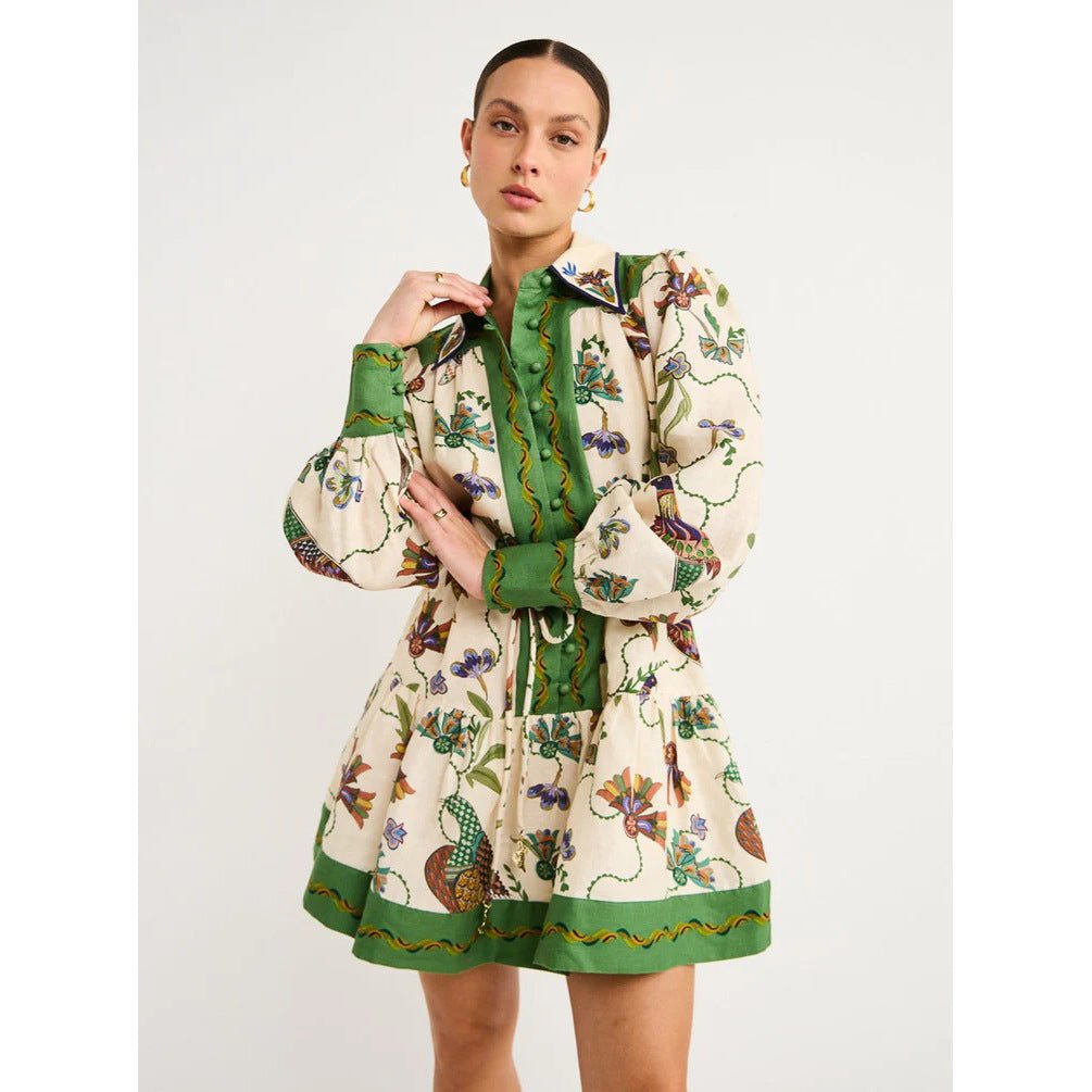 Long Sleeve Printing Lapel Dress | Luxury Home Accessories | Heulog Glow