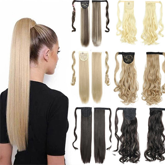 Long Straight Wrap Around Clip In Ponytail Hair Extension Heat Resistant Synthetic Tail Fake Hair | Luxury Home Accessories | Heulog Glow