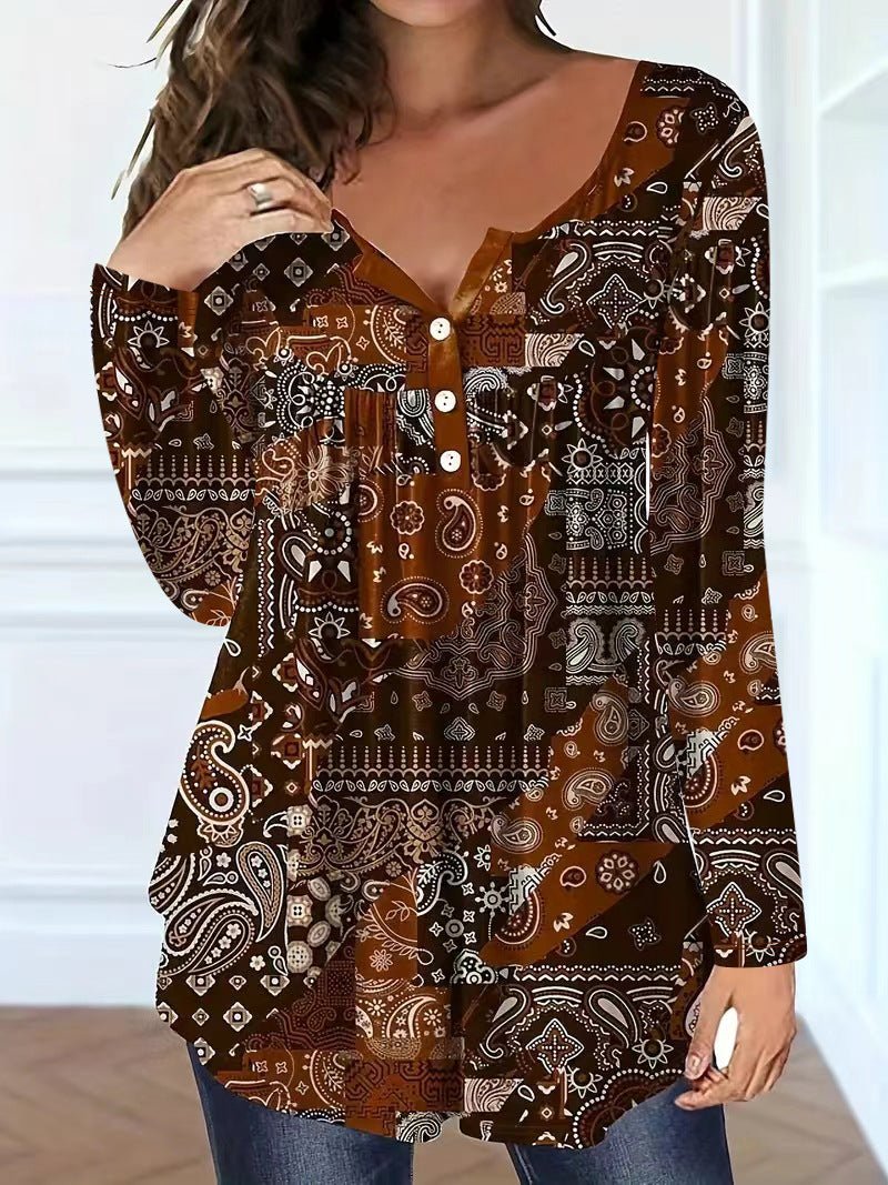 Loose-fit Buttoned V-neck Top Women's T-shirt | Luxury Home Accessories | Heulog Glow