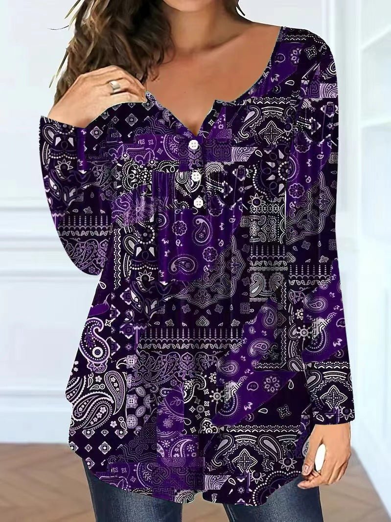 Loose-fit Buttoned V-neck Top Women's T-shirt | Luxury Home Accessories | Heulog Glow