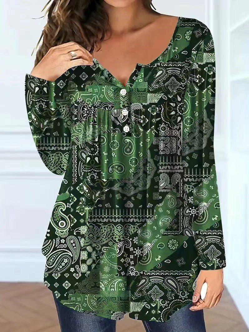 Loose-fit Buttoned V-neck Top Women's T-shirt | Luxury Home Accessories | Heulog Glow