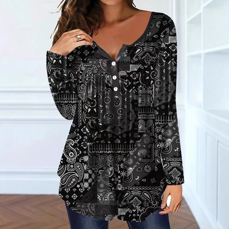 Loose-fit Buttoned V-neck Top Women's T-shirt | Luxury Home Accessories | Heulog Glow