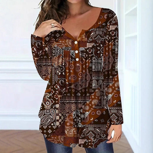Loose-fit Buttoned V-neck Top Women's T-shirt | Luxury Home Accessories | Heulog Glow