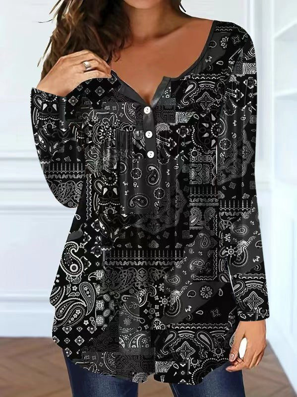 Loose-fit Buttoned V-neck Top Women's T-shirt | Luxury Home Accessories | Heulog Glow