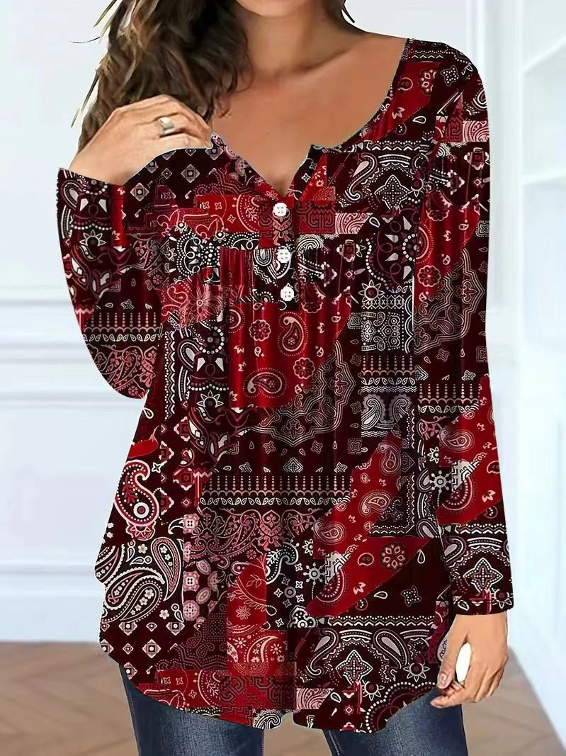 Loose-fit Buttoned V-neck Top Women's T-shirt | Luxury Home Accessories | Heulog Glow