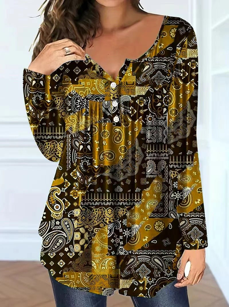 Loose-fit Buttoned V-neck Top Women's T-shirt | Luxury Home Accessories | Heulog Glow
