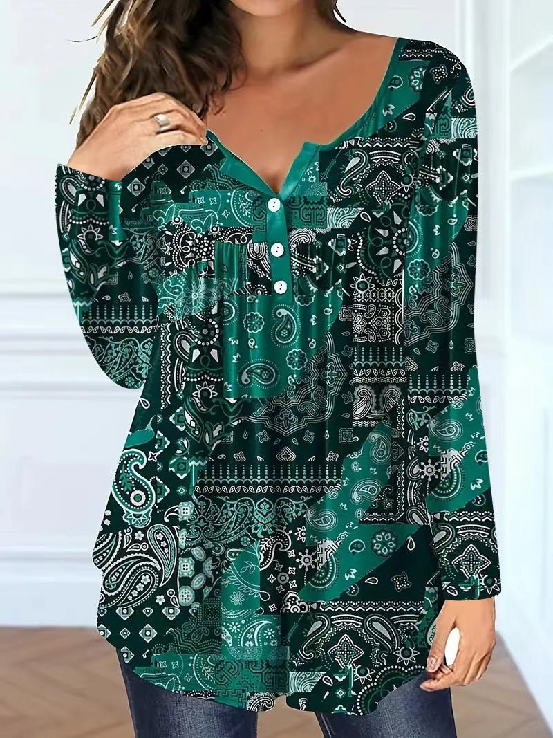 Loose-fit Buttoned V-neck Top Women's T-shirt | Luxury Home Accessories | Heulog Glow