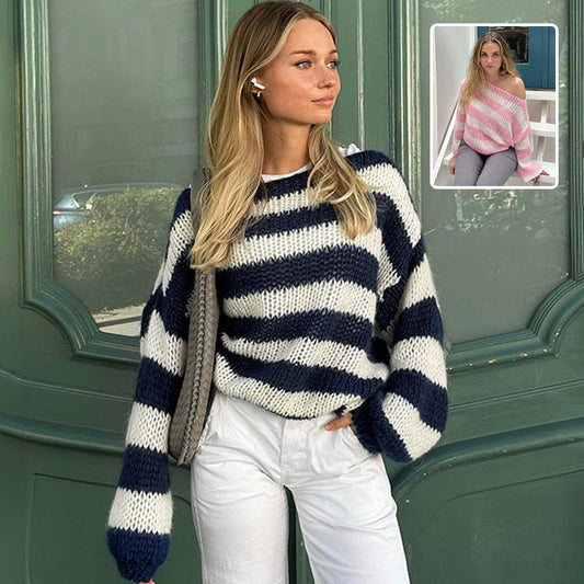 Loose Striped Pullover Sweater Fashion Versatile Long-sleeved Knitted Tops For Women Clothing | Luxury Home Accessories | Heulog Glow