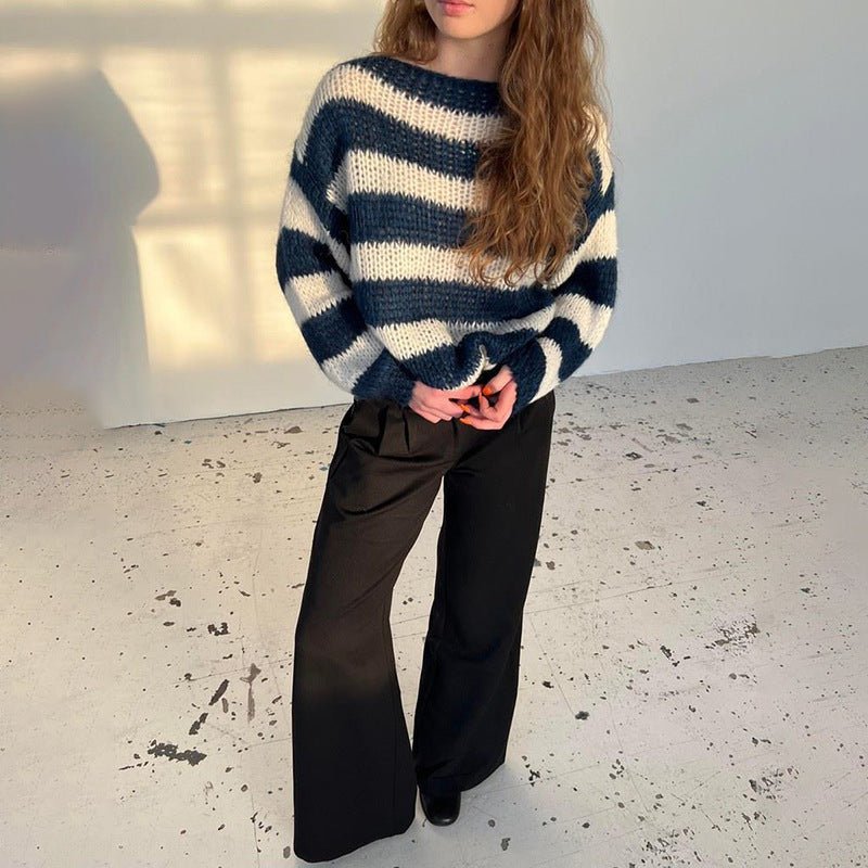 Loose Striped Pullover Sweater Fashion Versatile Long-sleeved Knitted Tops For Women Clothing | Luxury Home Accessories | Heulog Glow