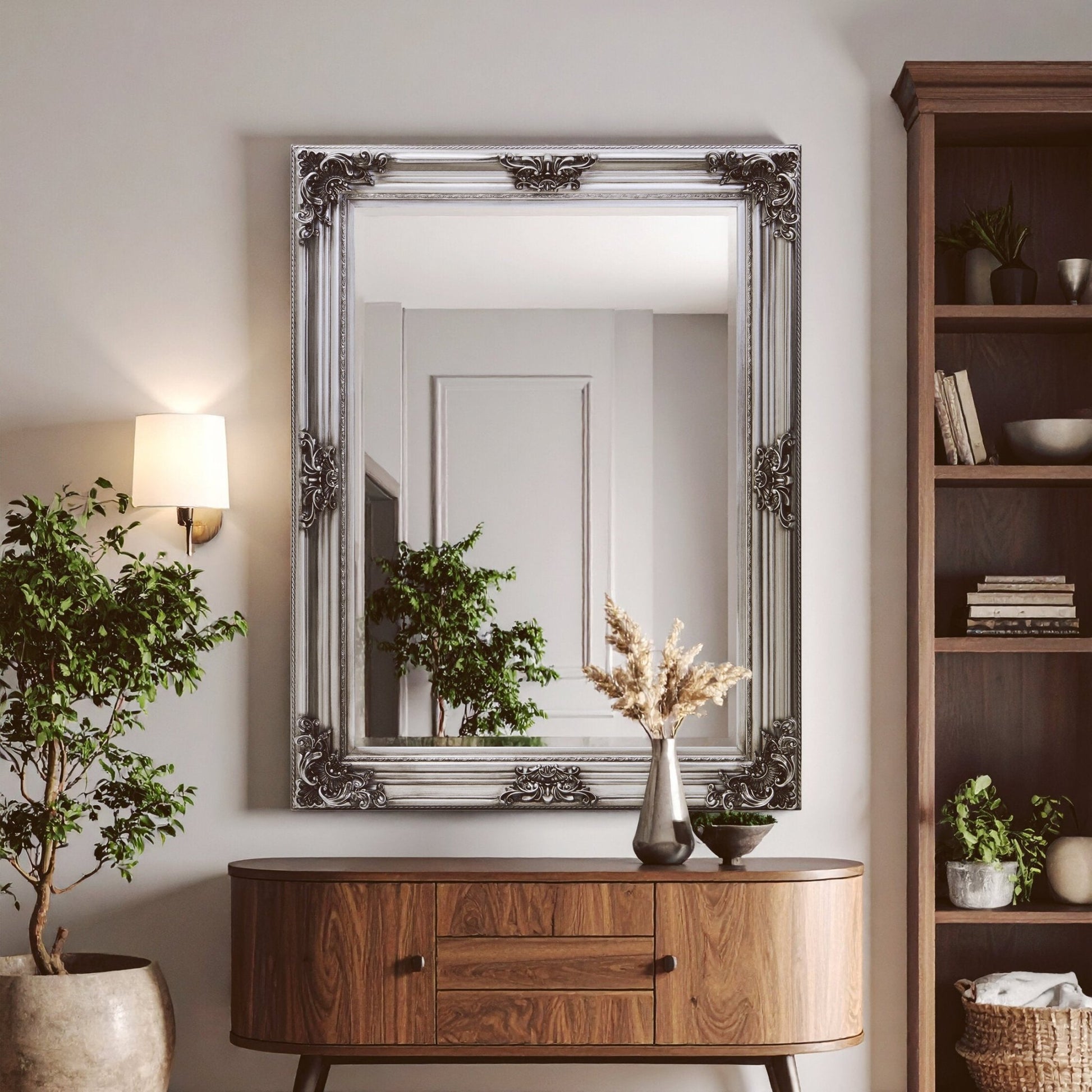 Lora Silver Wooden Frame Wall Mirror | Luxury Home Accessories | Heulog Glow