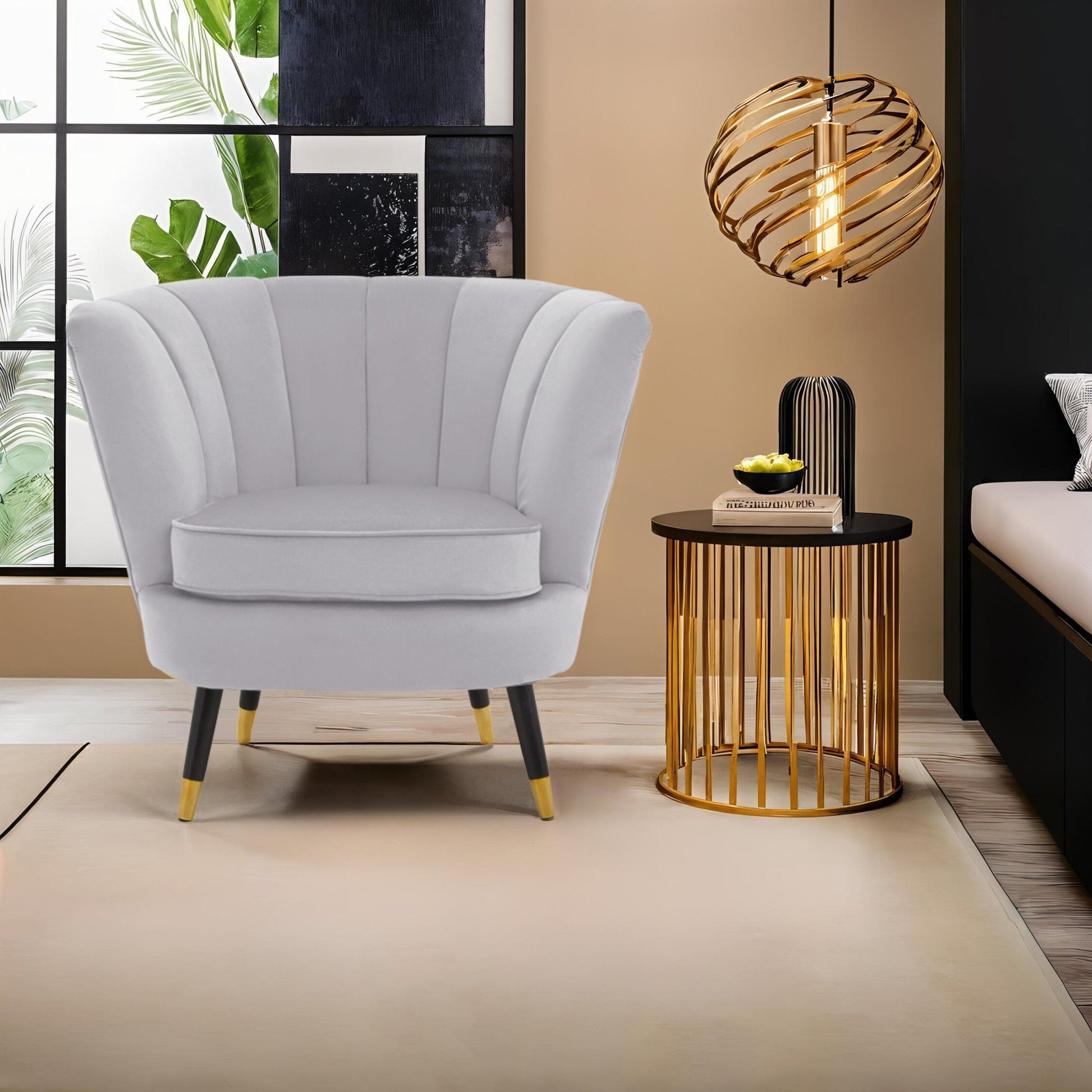 Loretta Grey Velvet Shell Accent Chair | Luxury Home Accessories | Heulog Glow