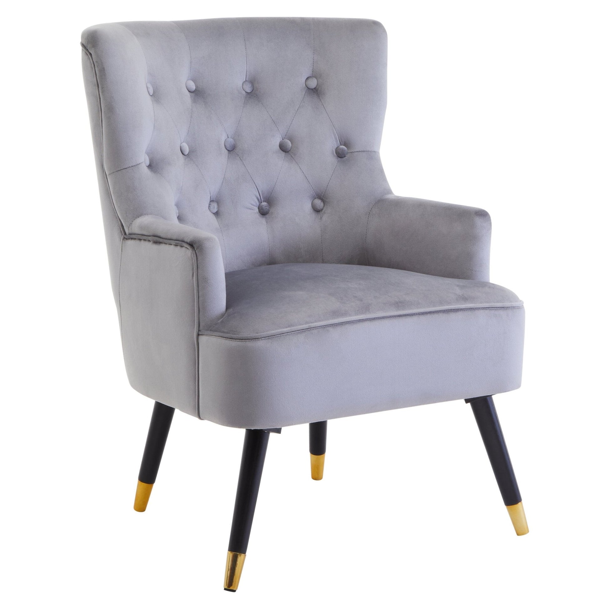 Loretta Grey Velvet Tufted Chair | Luxury Home Accessories | Heulog Glow