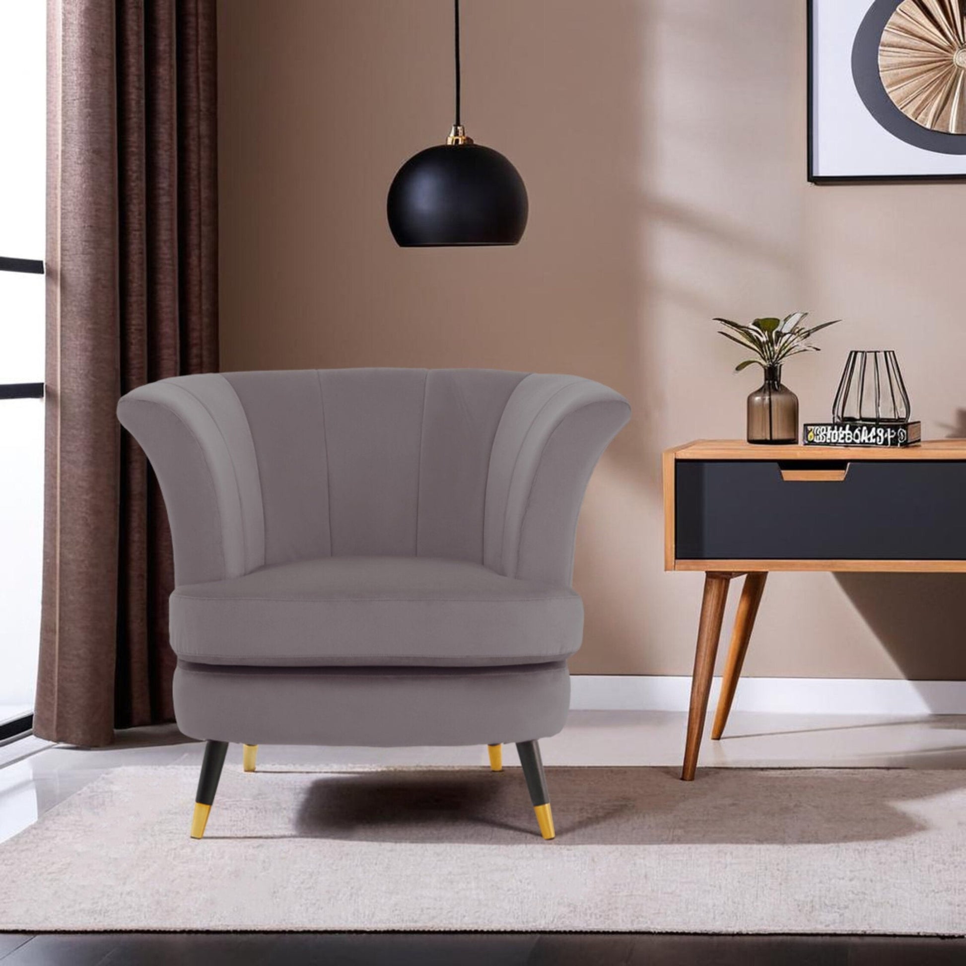 Loretta Mink Velvet Curved Accent Chair | Luxury Home Accessories | Heulog Glow