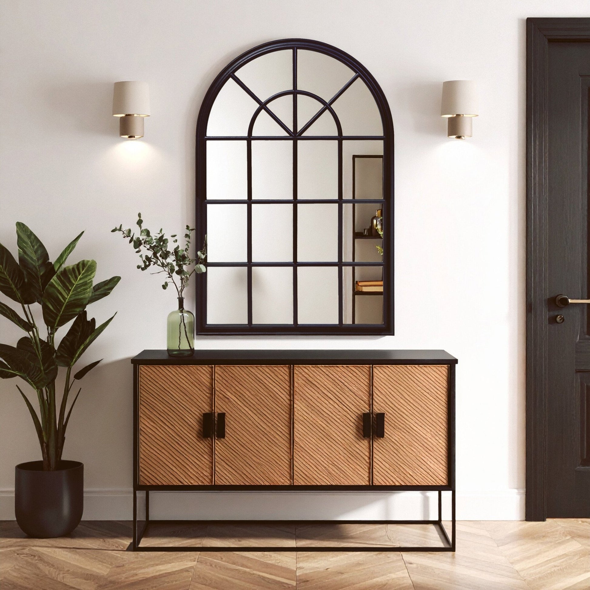 Lovida Black Arched Wooden Frame Wall Mirror | Luxury Home Accessories | Heulog Glow