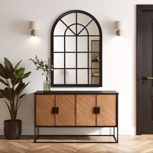 Lovida Black Arched Wooden Frame Wall Mirror | Luxury Home Accessories | Heulog Glow